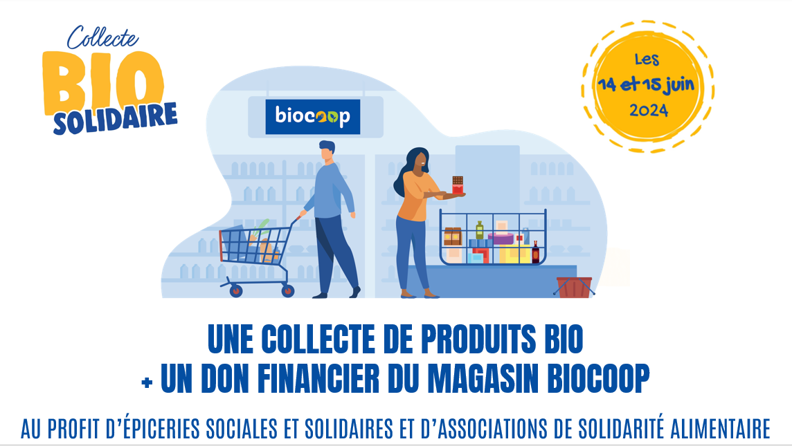 Participez à la Collecte Bio Solidaire en magasin Biocoop les 14 et 15 juin 2024
